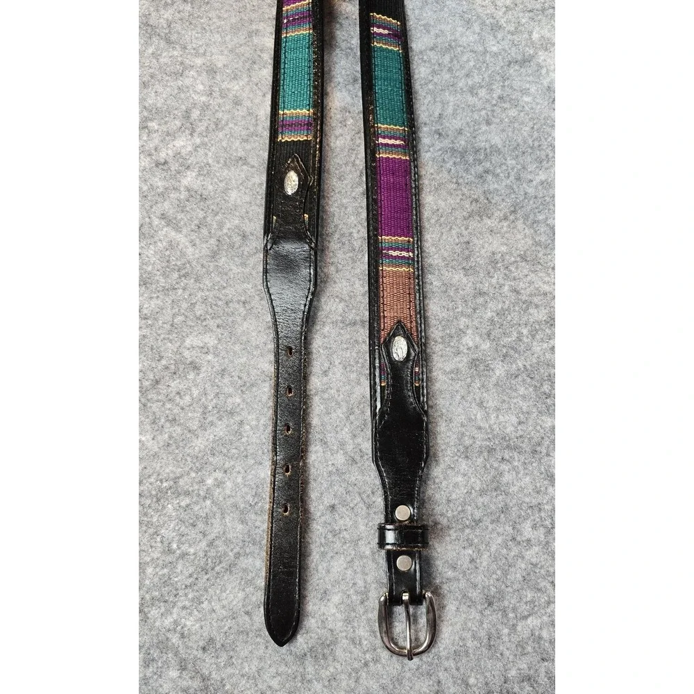 Circle Y Western Belt Mens 32 Leather Multicolor Woven Inlay Silver Accents West